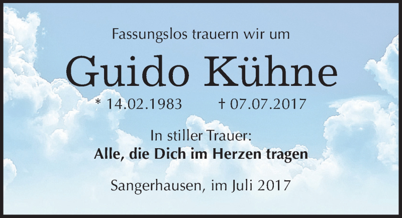  Traueranzeige für Guido Kühne vom 22.07.2017 aus Mitteldeutsche Zeitung Sangerhausen
