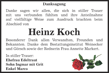 Traueranzeige von Heinz Koch von Super Sonntag Bernburg