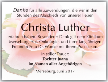 Traueranzeige von Christa Luther von Mitteldeutsche Zeitung Merseburg/Querfurt
