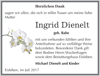 Traueranzeige von Ingrid Dienelt von Mitteldeutsche Zeitung Mansfelder Land