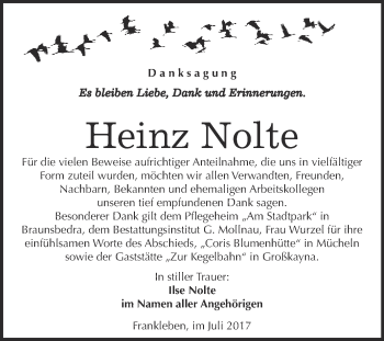 Traueranzeige von Heinz Nolte von WVG - Wochenspiegel Merseburg