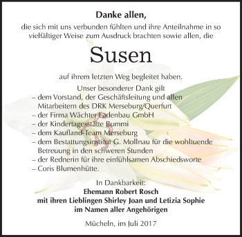 Traueranzeige von Susen Rosch von Mitteldeutsche Zeitung Merseburg/Querfurt