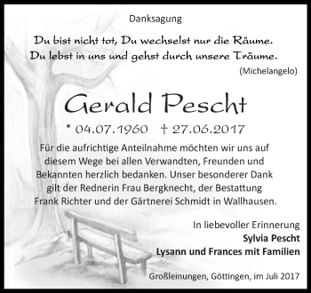 Traueranzeige von Gerald Pescht von Super Sonntag SGH Mansf. Land
