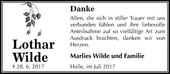 Traueranzeige von Lothar Wilde von Mitteldeutsche Zeitung Halle/Saalkreis