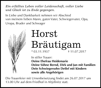 Traueranzeige von Horst Bräutigam von Mitteldeutsche Zeitung Bitterfeld