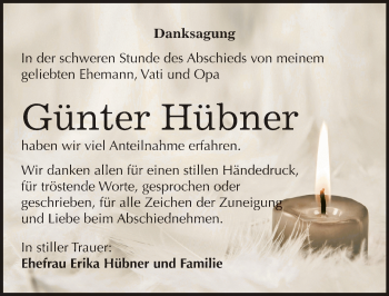 Traueranzeige von Günter Hübner von Mitteldeutsche Zeitung Merseburg/Querfurt