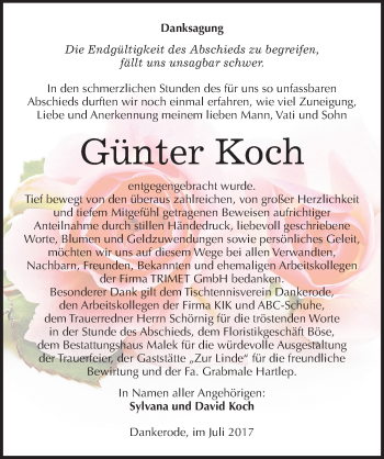 Traueranzeige von Günter Koch von Mitteldeutsche Zeitung Quedlinburg