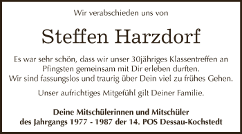 Traueranzeige von Steffen Harzdorf von WVG - Wochenspiegel Dessau / Köthen