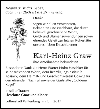 Traueranzeige von Karl-Heinz Graw von Mitteldeutsche Zeitung Wittenberg