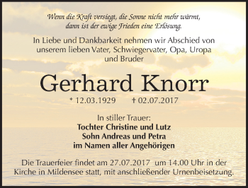 Traueranzeige von Gerhard Knorr von Mitteldeutsche Zeitung Dessau-Roßlau