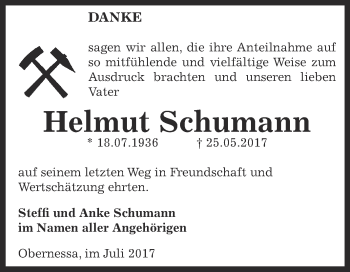 Traueranzeige von Helmut Schumann von WVG - Wochenspiegel NMB / WSF / ZTZ
