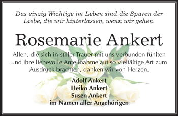 Traueranzeige von Rosemarie Ankert von Mitteldeutsche Zeitung Merseburg/Querfurt