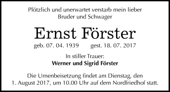 Traueranzeige von Ernst Förster von Mitteldeutsche Zeitung Halle/Saalkreis