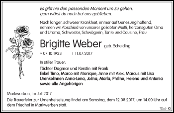 Traueranzeige von Brigitte Weber von WVG - Wochenspiegel NMB / WSF / ZTZ
