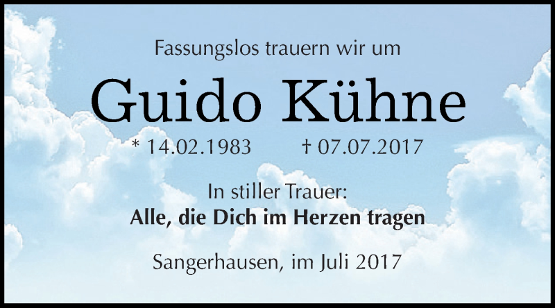  Traueranzeige für Guido Kühne vom 22.07.2017 aus Super Sonntag SGH Mansf. Land