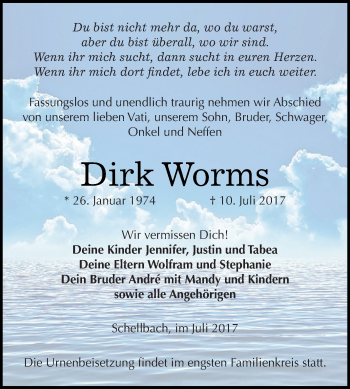 Traueranzeige von Dirk Worms von Super Sonntag Zeitz