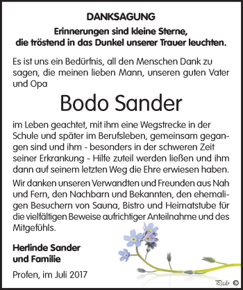 Traueranzeige von Bodo Sander von Mitteldeutsche Zeitung Zeitz