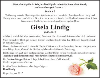 Traueranzeige von Gisela Lindig von Mitteldeutsche Zeitung Aschersleben