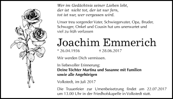 Traueranzeige von Joachim Emmerich von Mitteldeutsche Zeitung Mansfelder Land
