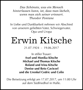 Traueranzeige von Erwin Kitsche von Mitteldeutsche Zeitung Halle/Saalkreis