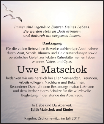 Traueranzeige von Uwe Matschok von Mitteldeutsche Zeitung Wittenberg