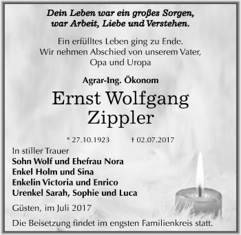 Traueranzeige von Ernst Wolfgang von Mitteldeutsche Zeitung Bernburg