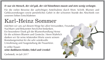 Traueranzeige von Karl-Heinz Sommer von Mitteldeutsche Zeitung Mansfelder Land