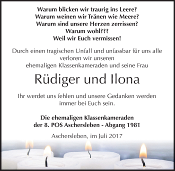 Traueranzeige von Rüdiger und Ilona  von Mitteldeutsche Zeitung Aschersleben