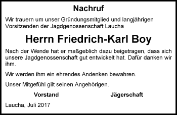 Traueranzeige von Friedrich-Karl Boy von Mitteldeutsche Zeitung Naumburg/Nebra