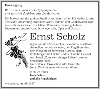 Traueranzeige von Ernst Scholz von WVG - Wochenspiegel Merseburg