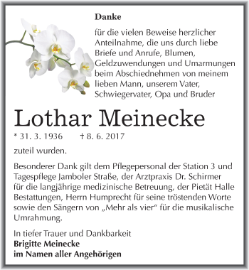 Traueranzeige von Lothar Meinecke von Mitteldeutsche Zeitung Halle/Saalkreis