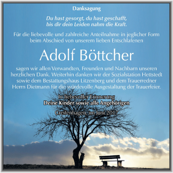 Traueranzeige von Adolf Böttcher von Wochenspiegel Mansfelder Land