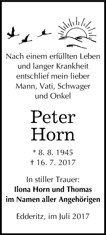 Traueranzeige von Peter Horn von Mitteldeutsche Zeitung Köthen