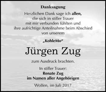 Traueranzeige von Jürgen Zug von Mitteldeutsche Zeitung Bitterfeld