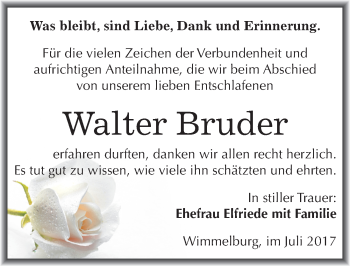 Traueranzeige von Walter Bruder von Mitteldeutsche Zeitung Mansfelder Land
