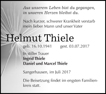 Traueranzeige von Helmut Thiele von Super Sonntag SGH Mansf. Land