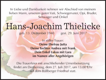 Traueranzeige von Hans-Joachim Thielicke von Mitteldeutsche Zeitung Halle/Saalkreis