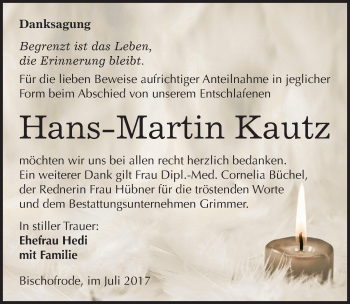 Traueranzeige von Hans-Martin Kautz von Mitteldeutsche Zeitung Mansfelder Land