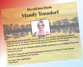 Traueranzeige von Mandy Tonndorf von WVG - Wochenspiegel Bitterfeld