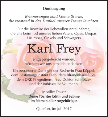 Traueranzeige von Karl Frey von Mitteldeutsche Zeitung Merseburg/Querfurt