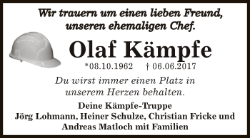 Traueranzeige von Olaf Kämpfe von WVG - Wochenspiegel Dessau / Köthen