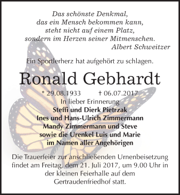 Traueranzeige von Ronald Gebhardt von Mitteldeutsche Zeitung Halle/Saalkreis