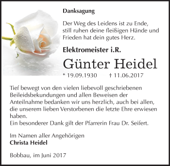Traueranzeige von Günter Heidel von Mitteldeutsche Zeitung Bitterfeld