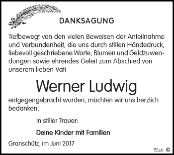 Traueranzeige von Werner Ludwig von WVG - Wochenspiegel NMB / WSF / ZTZ