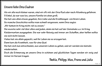 Traueranzeige von Gudrun Lachmann von Mitteldeutsche Zeitung Zeitz