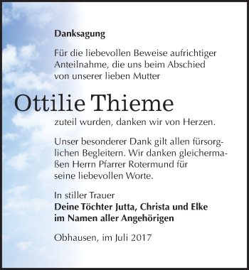 Traueranzeige von Ottilie Thieme von Mitteldeutsche Zeitung Merseburg/Querfurt