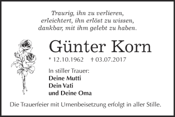 Traueranzeige von Günter Korn von WVG - Wochenspiegel Bitterfeld