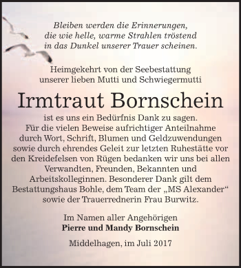 Traueranzeige von Irmtraut Bornschein von WVG - Wochenspiegel Merseburg