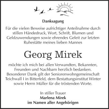 Traueranzeige von Georg Mirek von WVG - Wochenspiegel Bitterfeld