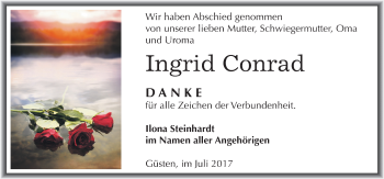 Traueranzeige von Ingrid Conrad von Mitteldeutsche Zeitung Bernburg